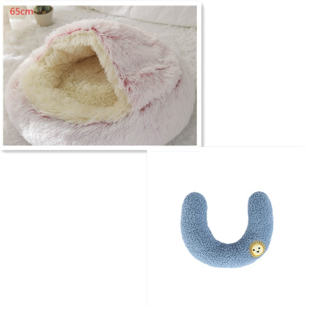 2 In 1 Dog And Cat Bed Pet Winter Bed Round